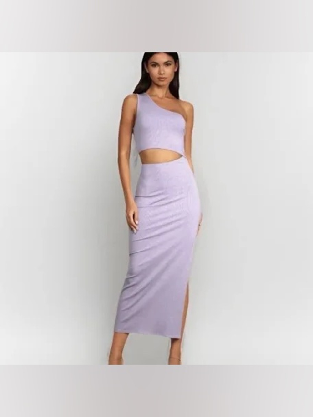 Lulus Spice Things Up Lavender Ribbed Medium One-Shoulder Cutout Midi Dress